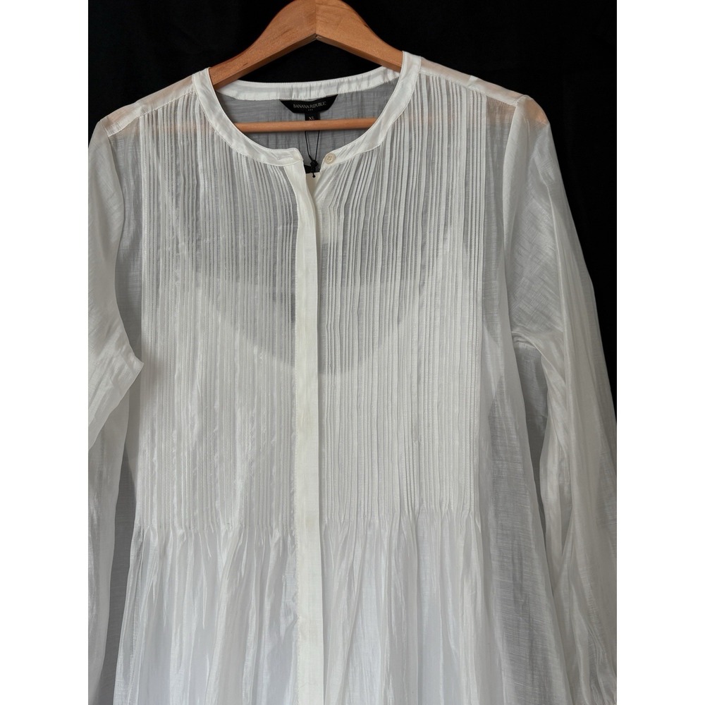 NWT Banana Republic Pleated Organza Midi Dress XL White Tencel Pintuck Romantic - Picture 6 of 16